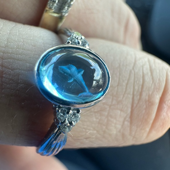 Diamond and Topaz Dolphin Intaglio Fish Marine Ocean Solid Gold Whale Shark - Picture 9 of 17